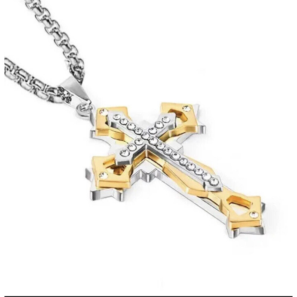 Fashion Cross Necklace Women Men Stainless Steel/Gold Christian